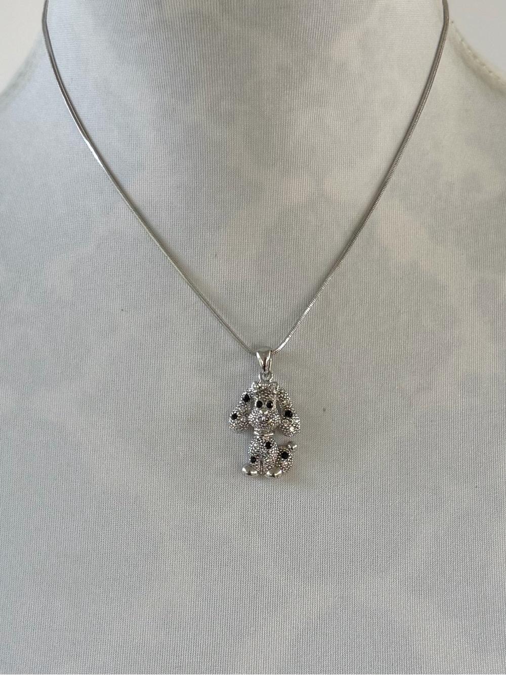 Silver-Tone Crystal Puppy Dog / Dalmatian Pendant Necklace